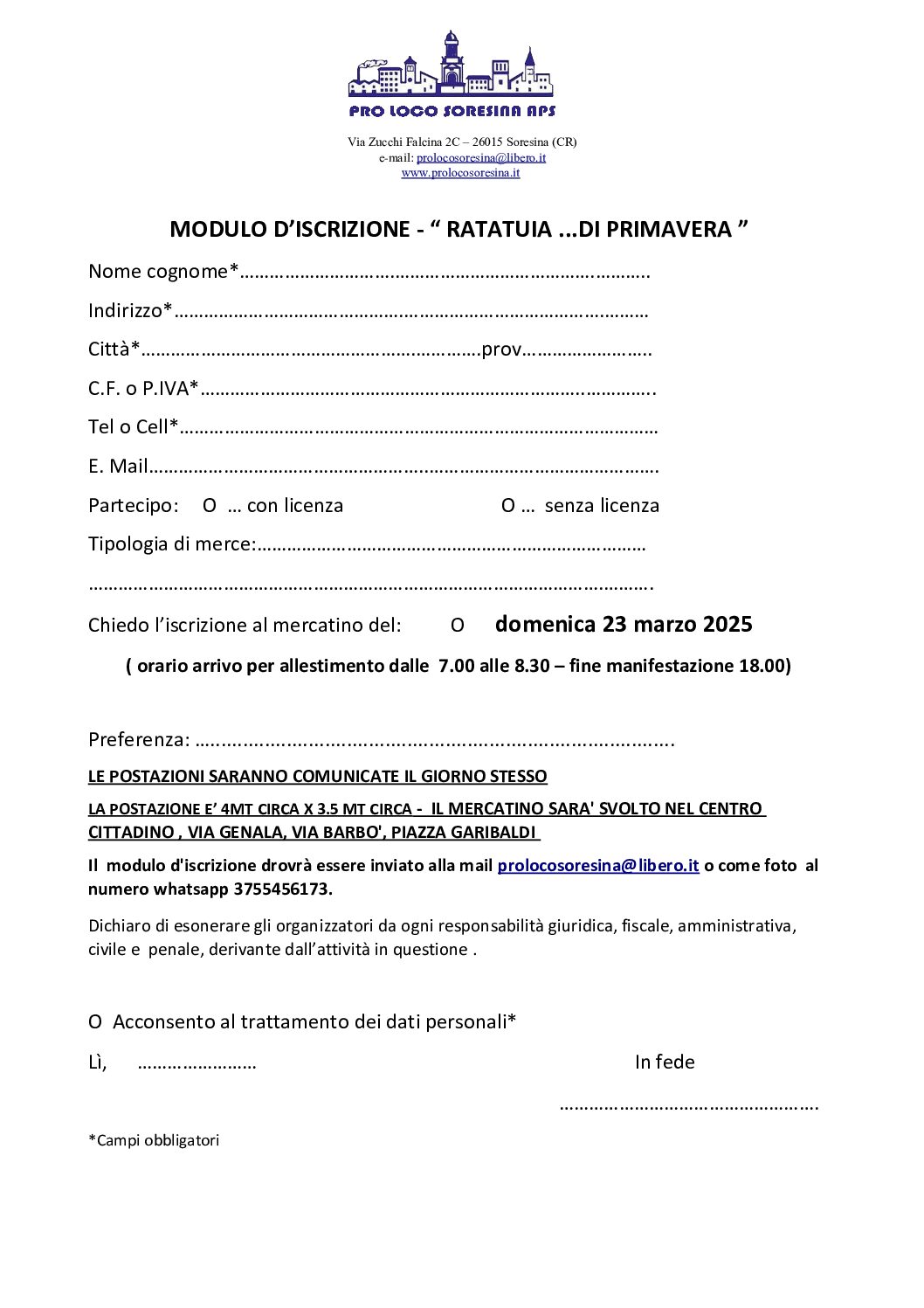 PRO LOCO SORESINA APS